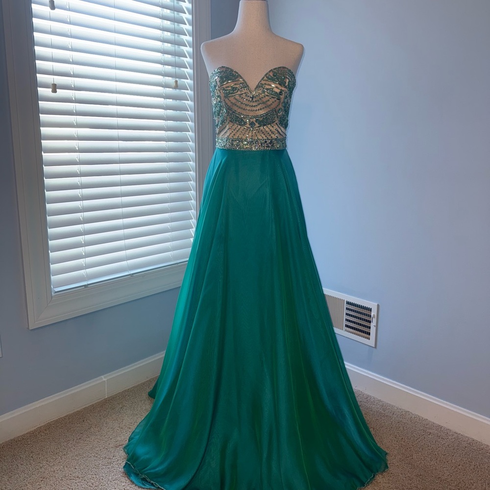 Sheri Hill Strapless Jade Beaded Pageant/Prom Gown Size 4